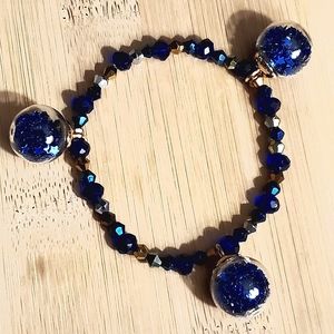 Blue Austria faceted crystal glass beads charm bracelet, handmade.
